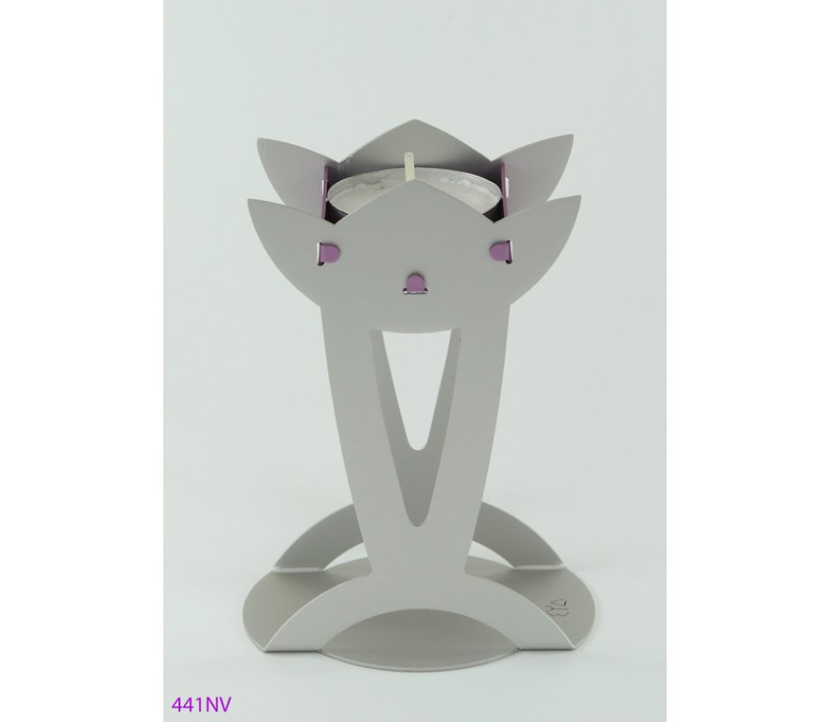 Shraga Landesman Flower Shaped Raised Candle Holders - Silver and Violet