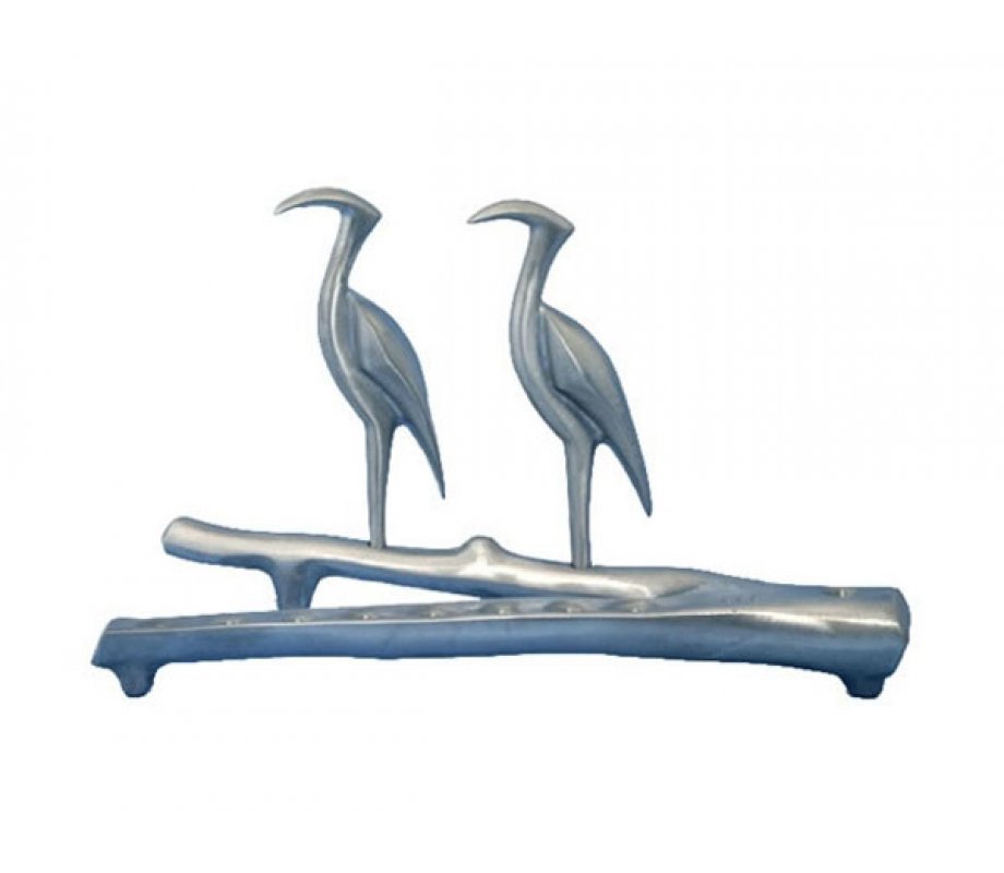 Shraga Landesman Hanukkah Menorah, Slender Herons Perched on Branch