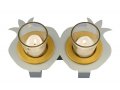 Shraga Landesman Joined Pair Pomegranate Candle Holders - Silver and Gold