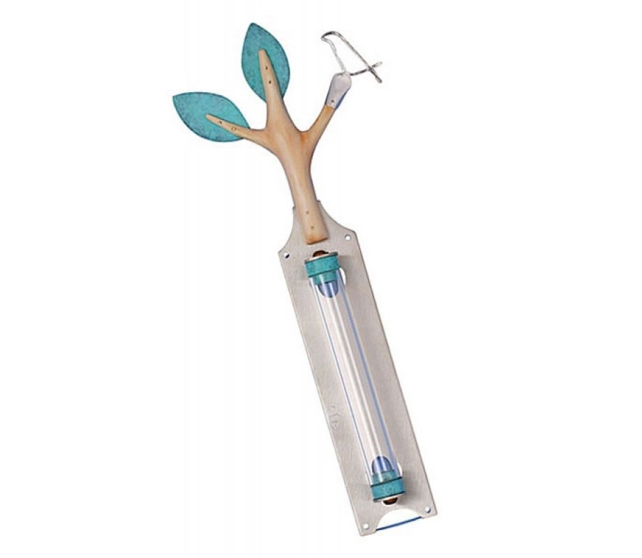 Shraga Landesman Olive Tree and Dove Mezuzah Case Turquoise - Wood and Metal