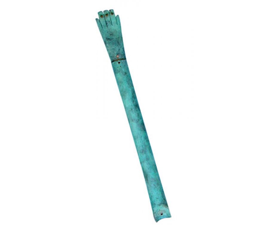 Shraga Landesman Patina Copper Mezuzah Case Extended Hamsa Hand - Turquoise