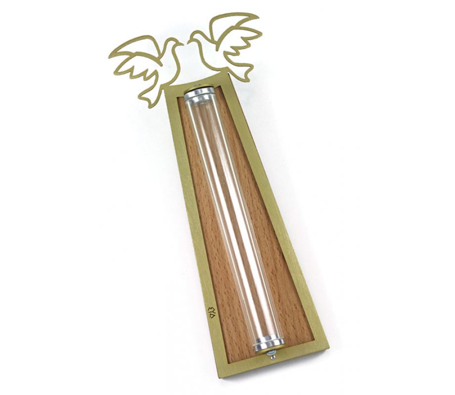 Shraga Landesman Peace Doves Mezuzah Case Gold and Shaded - Aluminum Lucite