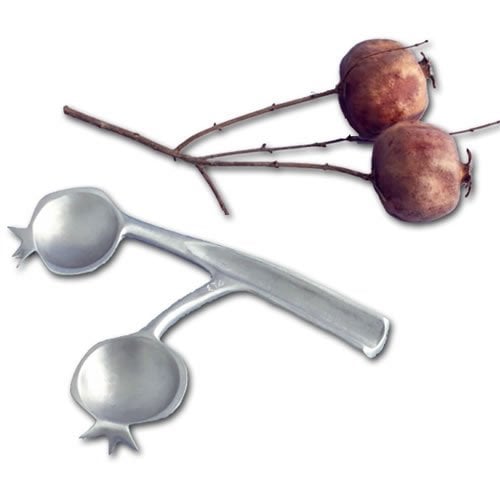 Shraga Landesman Pomegranate Shaped Double Spoons for Honey – Silver Nickel
