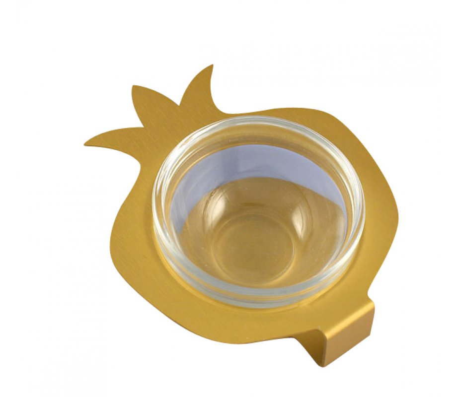 Shraga Landesman Raised Pomegranate Charoset Dish Gold - Aluminum and Glass