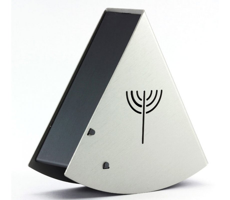 Shraga Landesman Rocking Charity Box Matan Be'seter with Menorah - Silver & Black