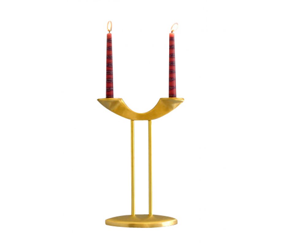 Shraga Landesman Tall and Slender Antique Golan Candle Holders - Brass