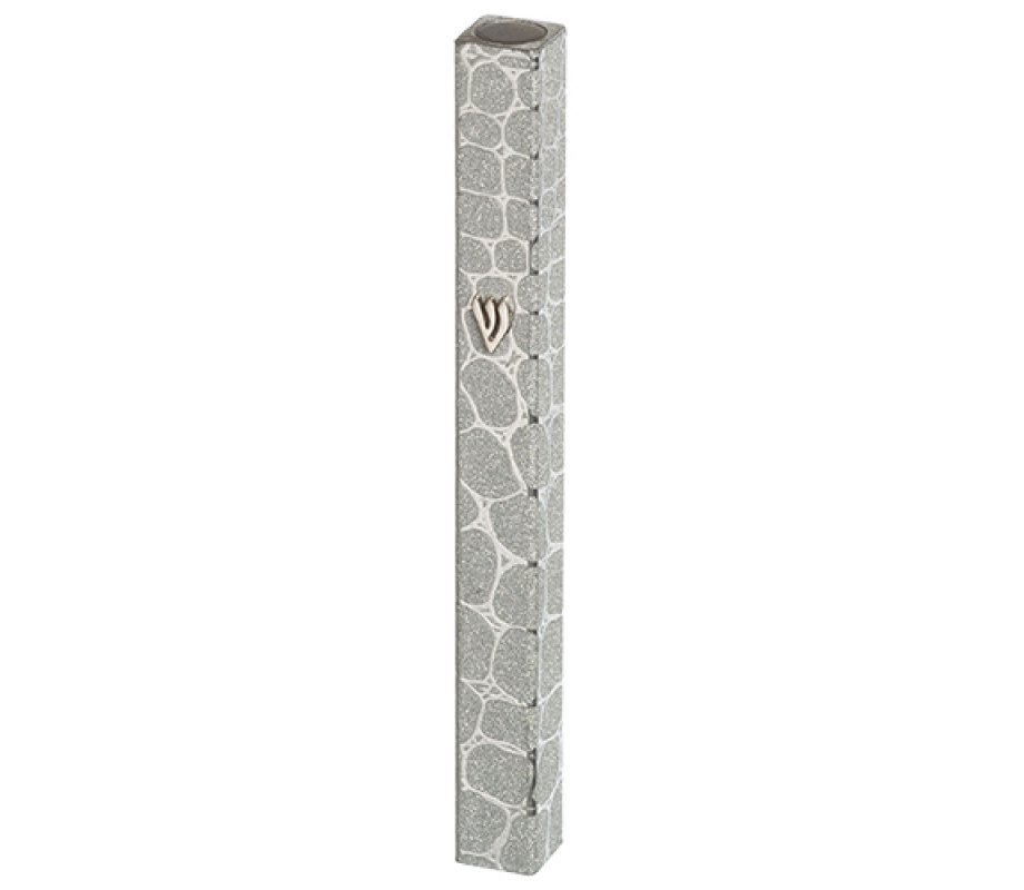 Silver Aluminum Mezuzah Case with Bubble Design, Silver Shin – Choice of Sizes