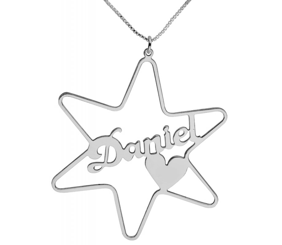 Silver Cursive English Name Necklace - Star of David