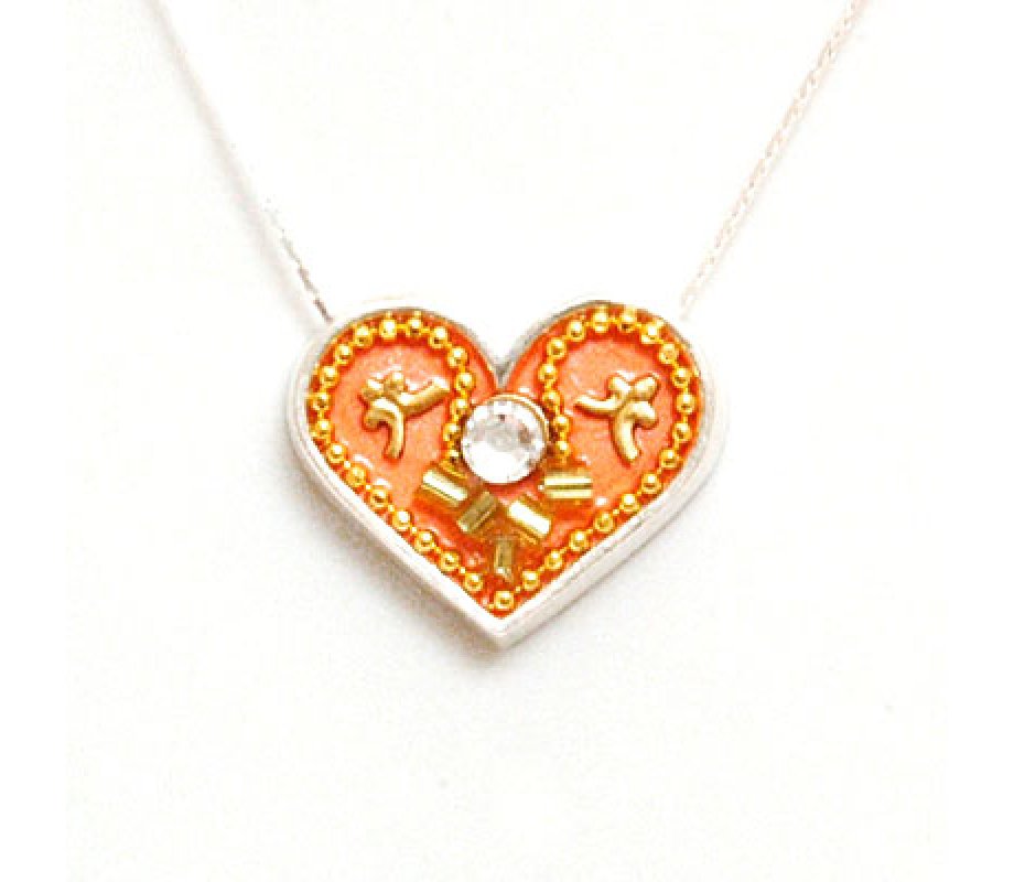 Silver Heart Necklace in Peach by Ester Shahaf