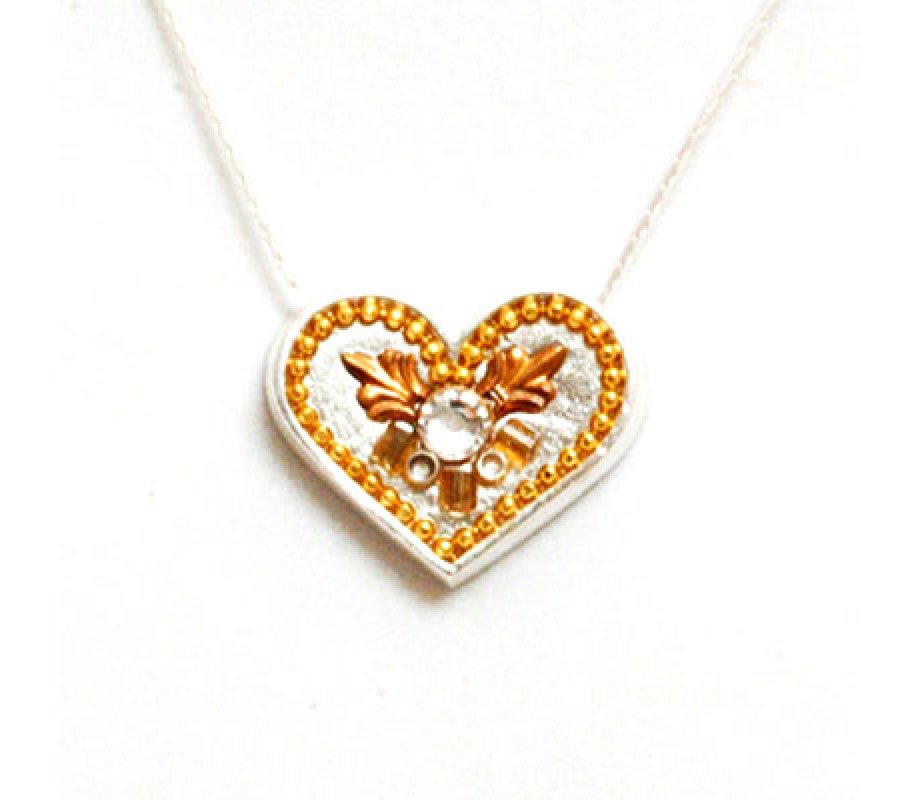 Silver Heart Necklace in Shades of Gold by Ester Shahaf