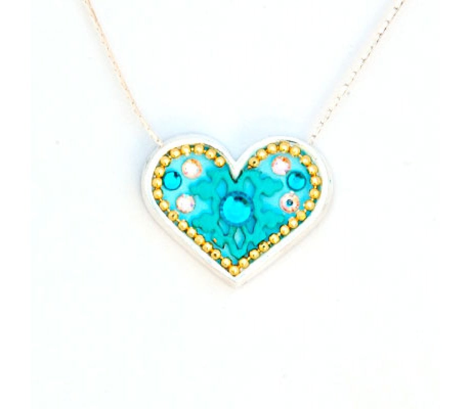 Silver Heart Necklace in Turquoise by Ester Shahaf