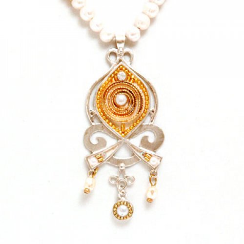 Silver Pearl Necklace with Pendant by Ester Shahaf