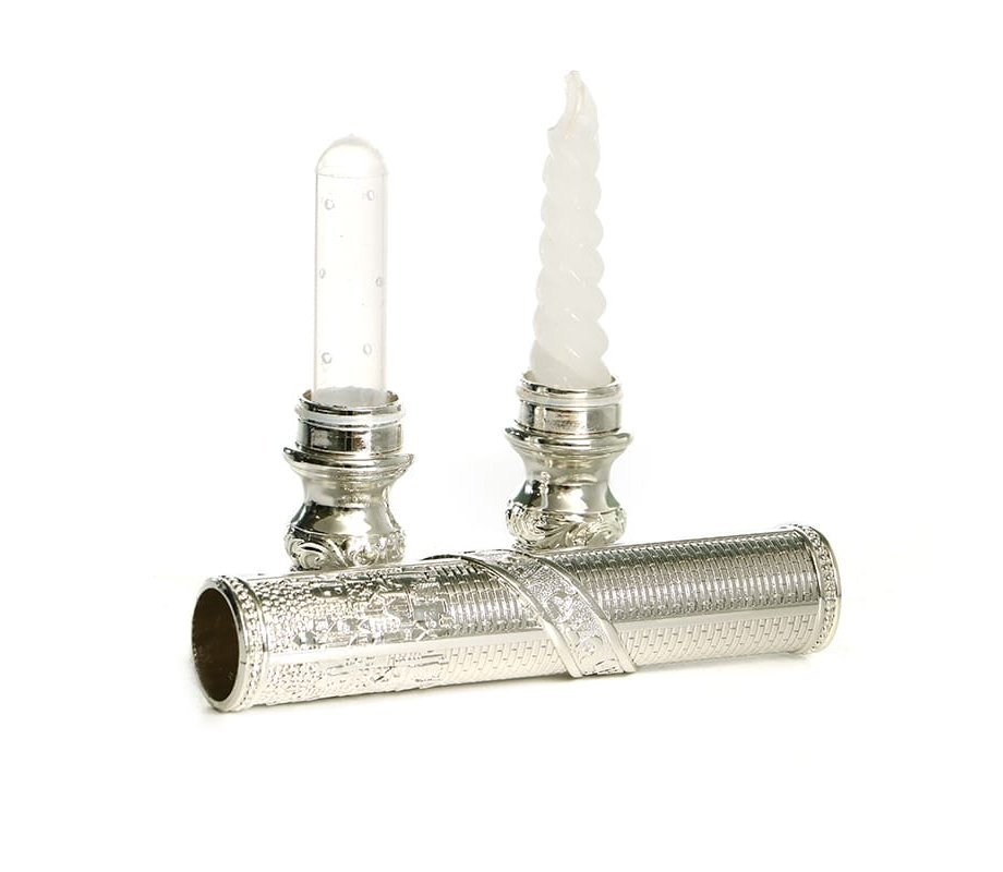 Silver Plated 2-Piece Havdalah Wand, Candle & Spice Holder - Jerusalem Design