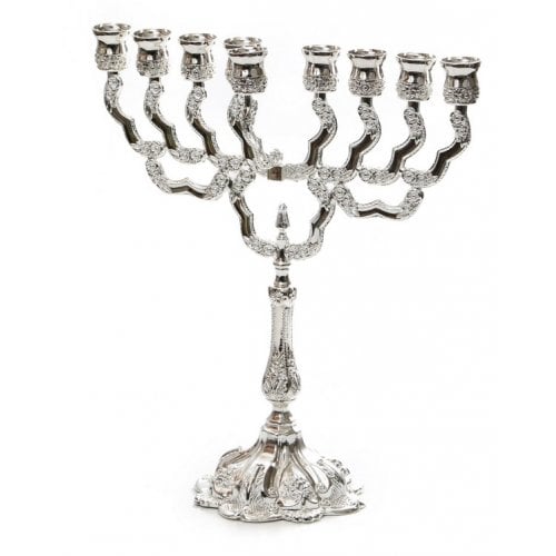 Silver Plated Chanukah Menorah, Classic Ornate Design  11.8 Inches Height