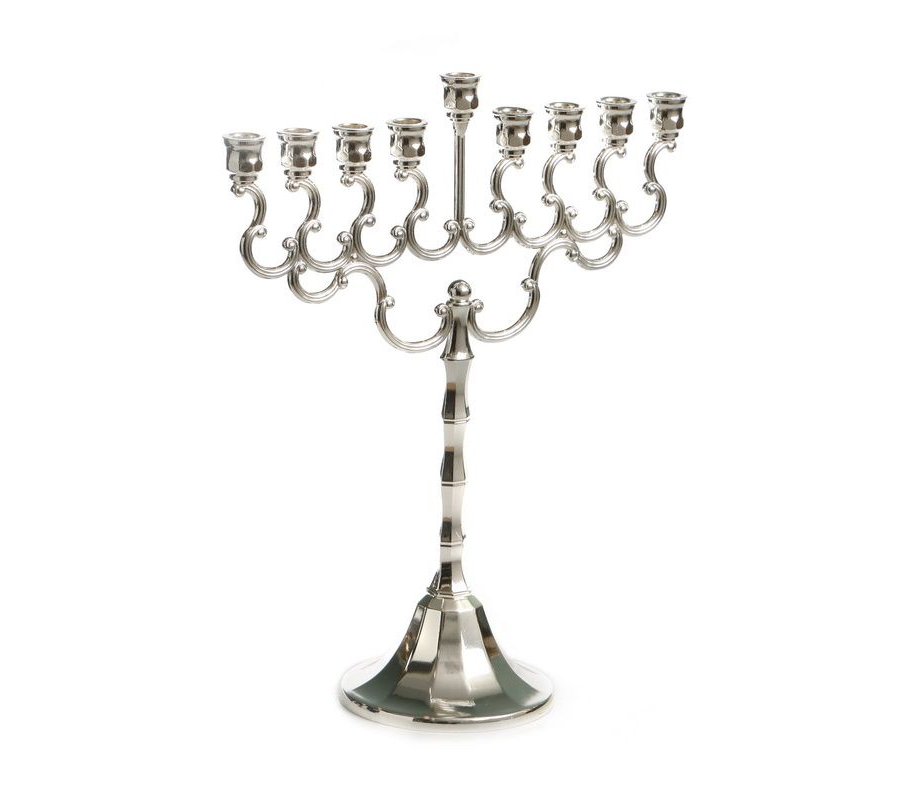 Silver Plated Chanukah Menorah, Swirls and Bell Shaped Base - 8