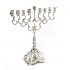 Silver Plated Chanukah Menorah, Swirls and Ornate Base