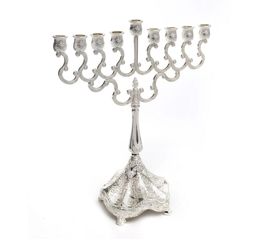 Silver Plated Chanukah Menorah, Swirls and Ornate Base