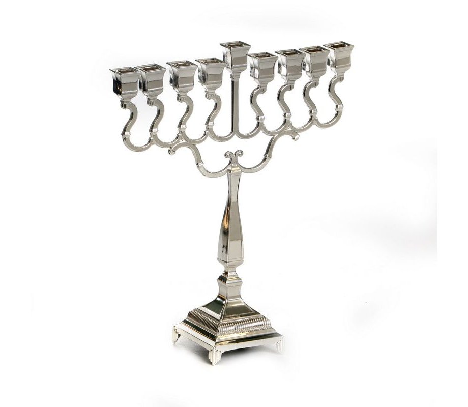 Silver Plated Chanukah Menorah with Swirls, Square Design - 8.6