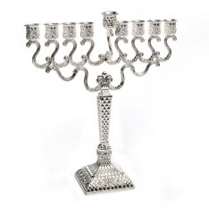 Silver Plated Diamond Design Chanukah Menorah with Ornate Base