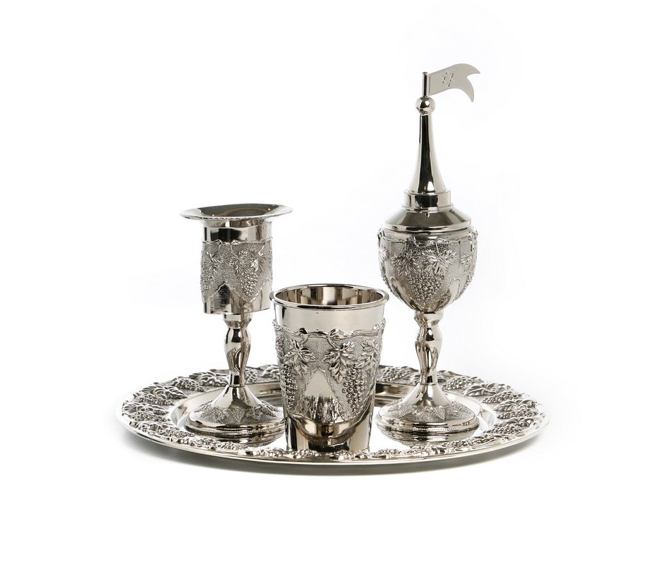 Silver Plated Four-Piece Havdalah Set - Grapes Design