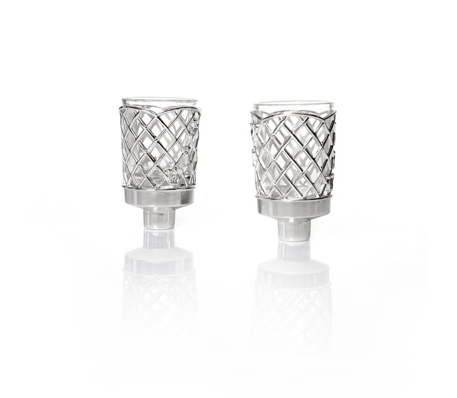 Silver Plated Inserts for Candlesticks with Criss Cross Design