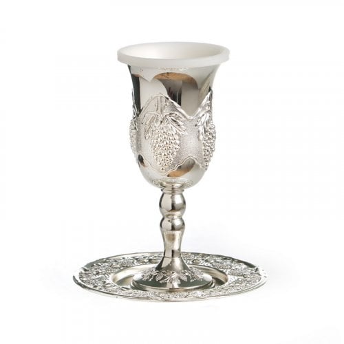 Silver Plated Kiddush Cup on Stem - Grapes Design