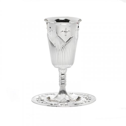 Silver Plated Kiddush Cup on Stem with Tray - Orchid Design
