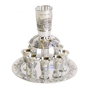 Pewter Wine Fountain with 8 Cups Grape Design
