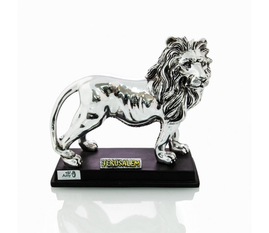Silver Plated Lion of Judah with Gold Accents on Wood Base - Choice of Sizes