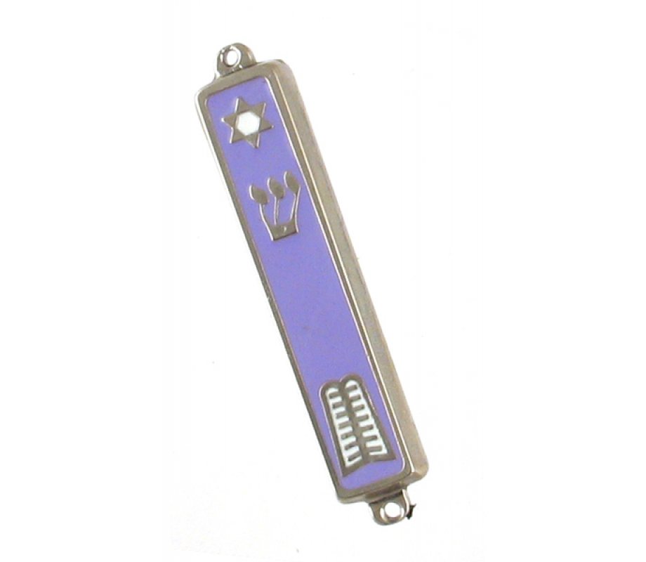 Silver Plated Mezuzah Case, Star of David and Ten Commandments Tablet – Lilac