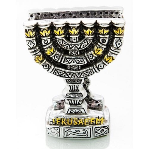 Silver Plated Napkin Holder with Gold Accents – Seven Branch Menorah Image