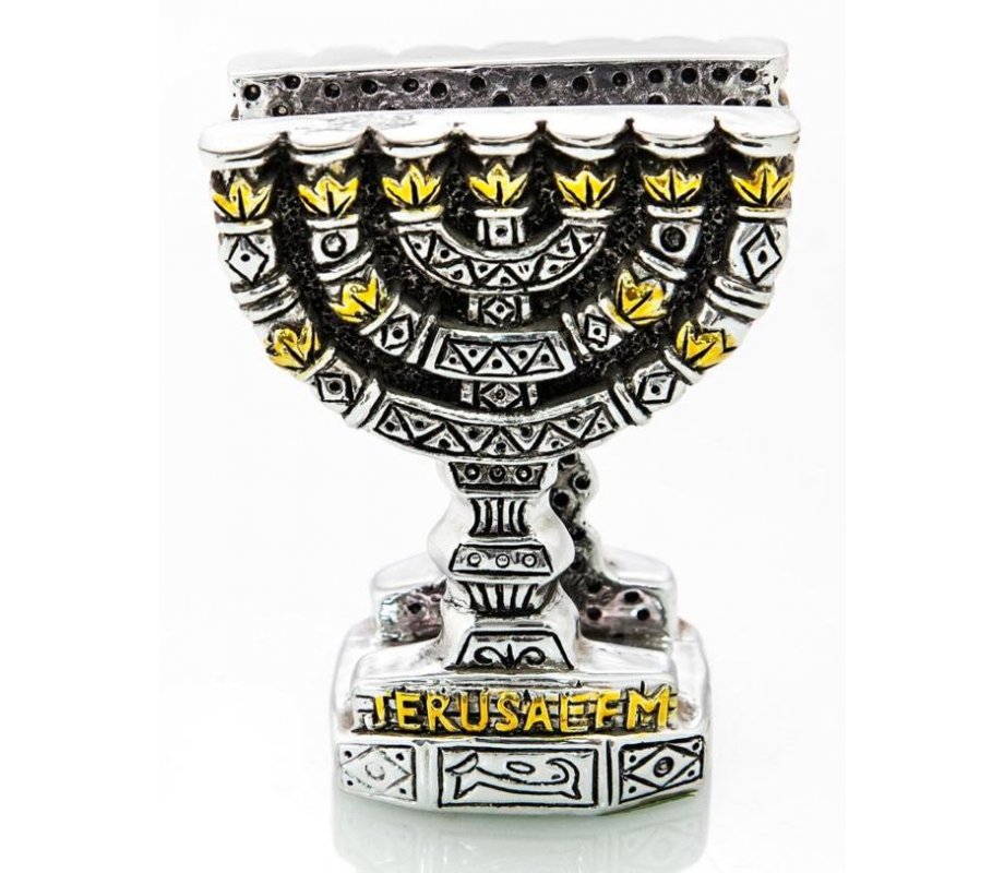 Silver Plated Napkin Holder with Gold Accents – Seven Branch Menorah Image