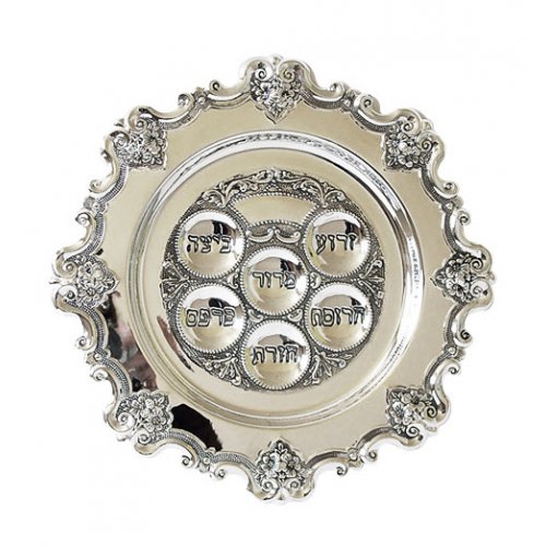 Silver Plated Passover Seder Plate - Curving Floral Rim