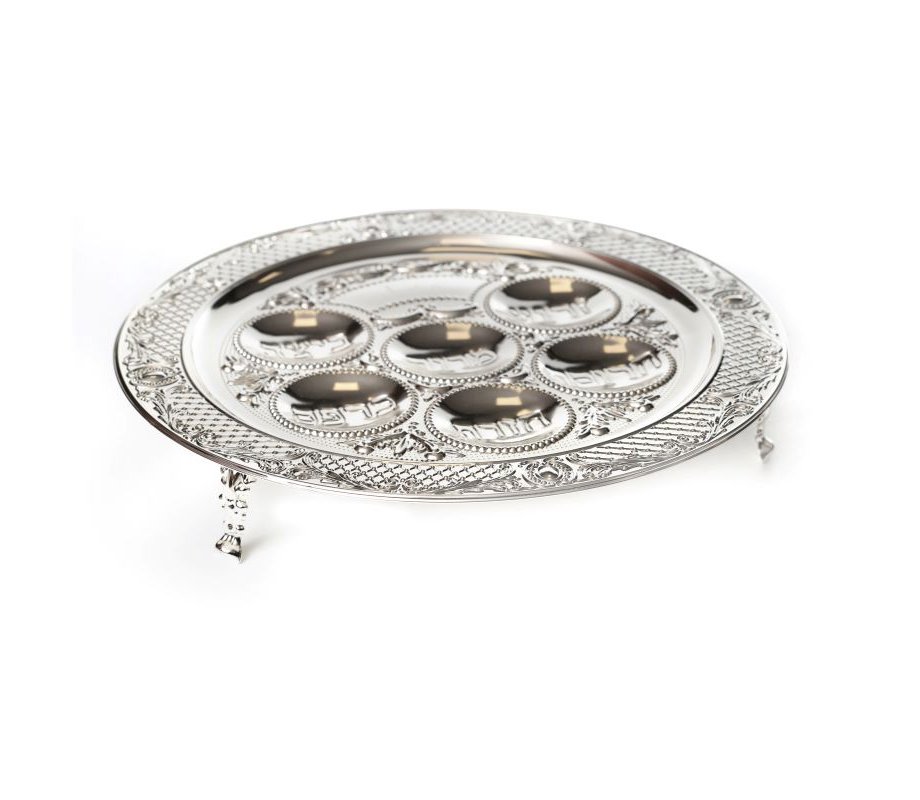 Silver Plated Passover Seder Plate on Legs - Diamond Design