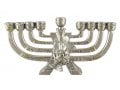 Silver Plated Polyresin Chanukah Menorah with Gold Elements - Jerusalem and Jug