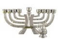 Silver Plated Polyresin Chanukah Menorah with Gold Elements - Jerusalem and Jug