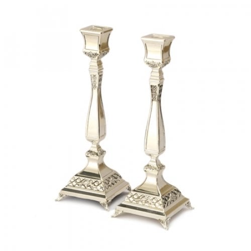 Silver Plated Raised Candlesticks, Engraved Classic Design - 9.8 Inches Height