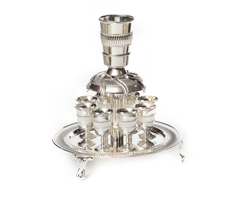 Silver Plated Raised Kiddush Fountain, Eight Stem Cups - Classic Design