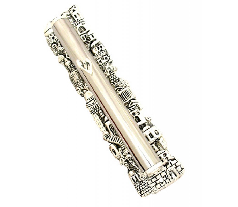 Silver Plated Round Jerusalem Mezuzah