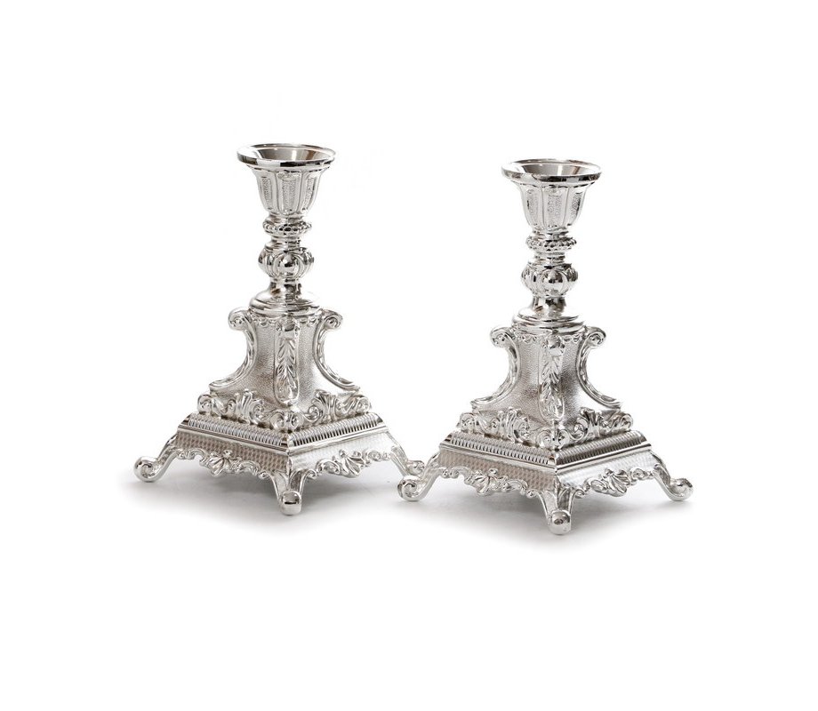 Silver Plated Shabbat Candlesticks - Decorative Design