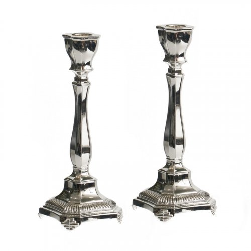 Silver Plated Small Shabbat Candlesticks, Curving Classic Design