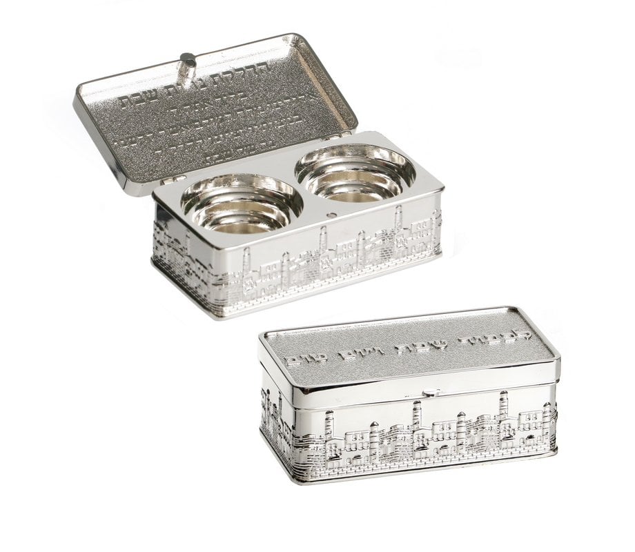 Silver Plated Small Travelling Shabbat Candlesticks in Box – Jerusalem Design