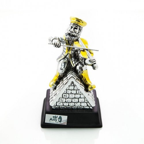Silver Plated with Gold Accents Figurine on Wood Base - Fiddler on the Roof