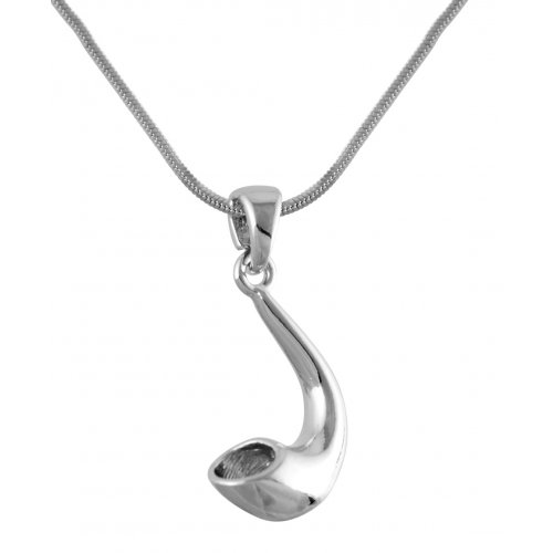 Silver Ram's Horn Shofar Necklace Pendant Rhodium Plated