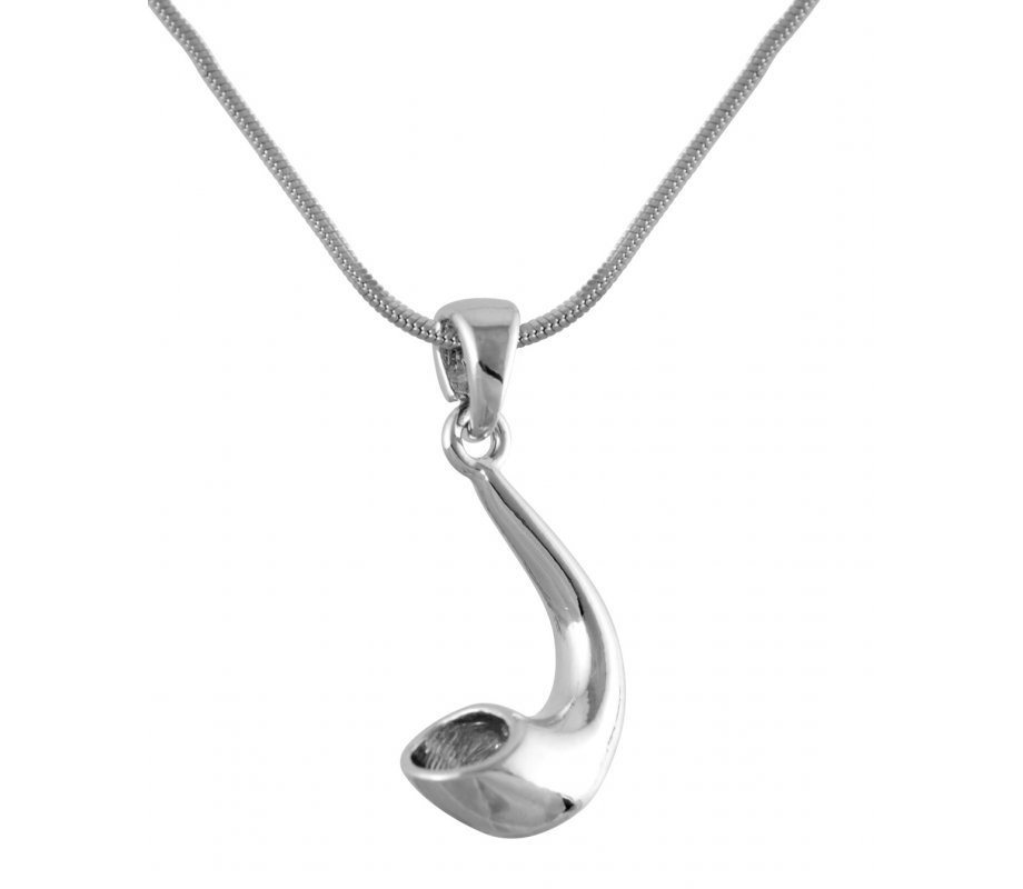 Silver Ram's Horn Shofar Necklace Pendant Rhodium Plated