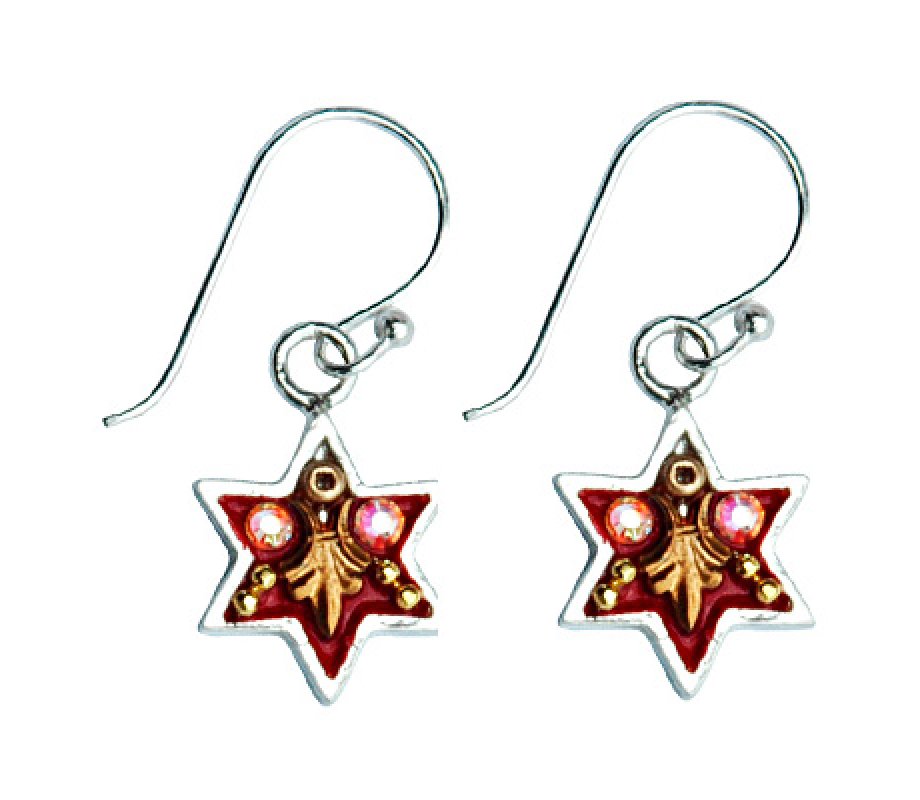 Silver Star of David Earrings in Maroon by Ester Shahaf