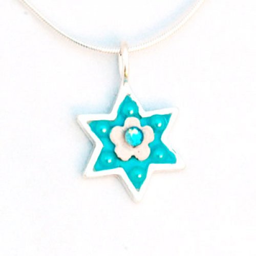Silver Star of David Necklace in Light Blue by Ester Shahaf