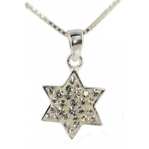 Silver Star of David Pendant with white stones