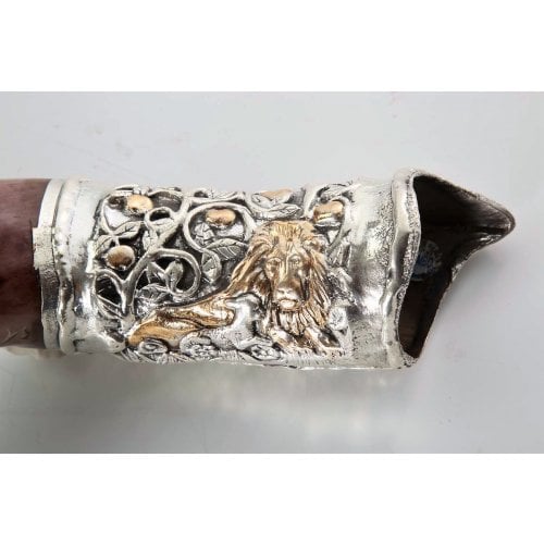 Silver Yemenite Shofar - Lion and Lamb Design