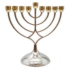 Silver and Gold Chanukah Menorah, Curved Branches For Oil